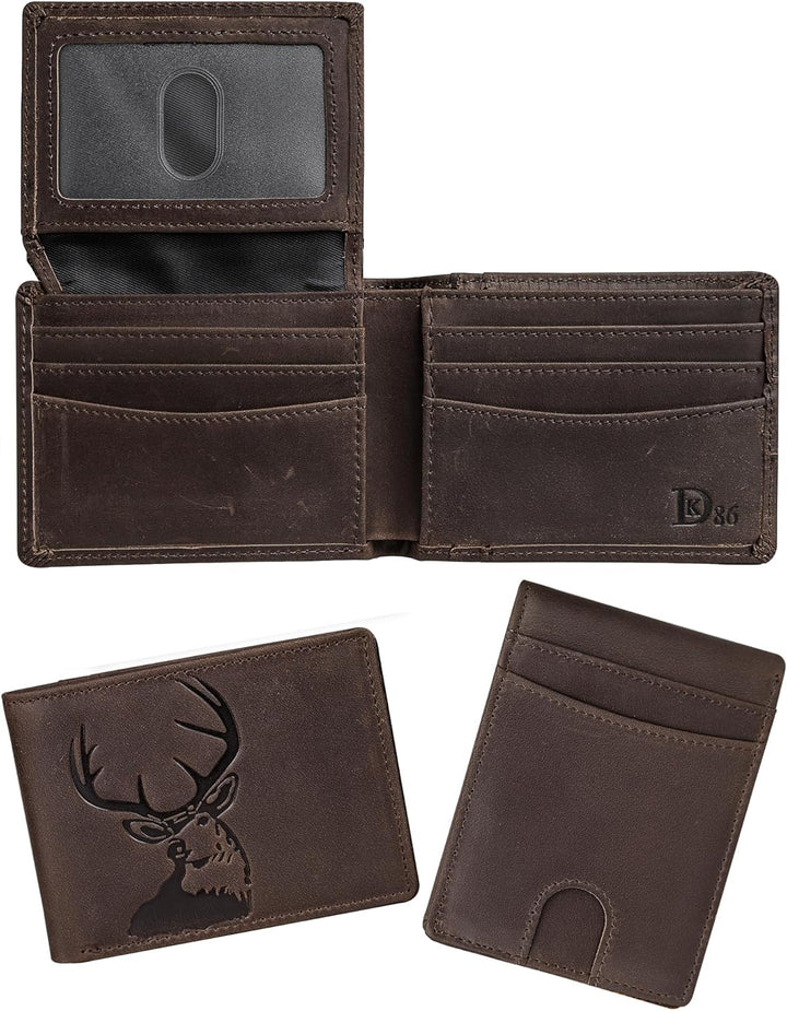 DK86 Cartera para hombres Slim Rfid Bifold Cuero Genuino 2 ID Venta...