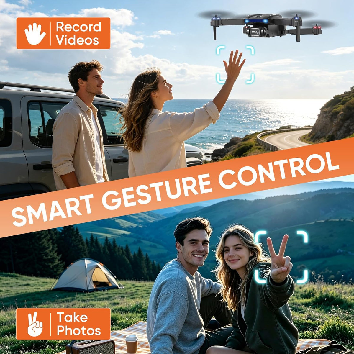 FPV Drone con cámara para niños y adultos, cuadricóptero RC plegable, 1080P HD Drone con 2 baterías, giro 3D, control de gestos, menos de 8.78 oz, juguete para principiantes