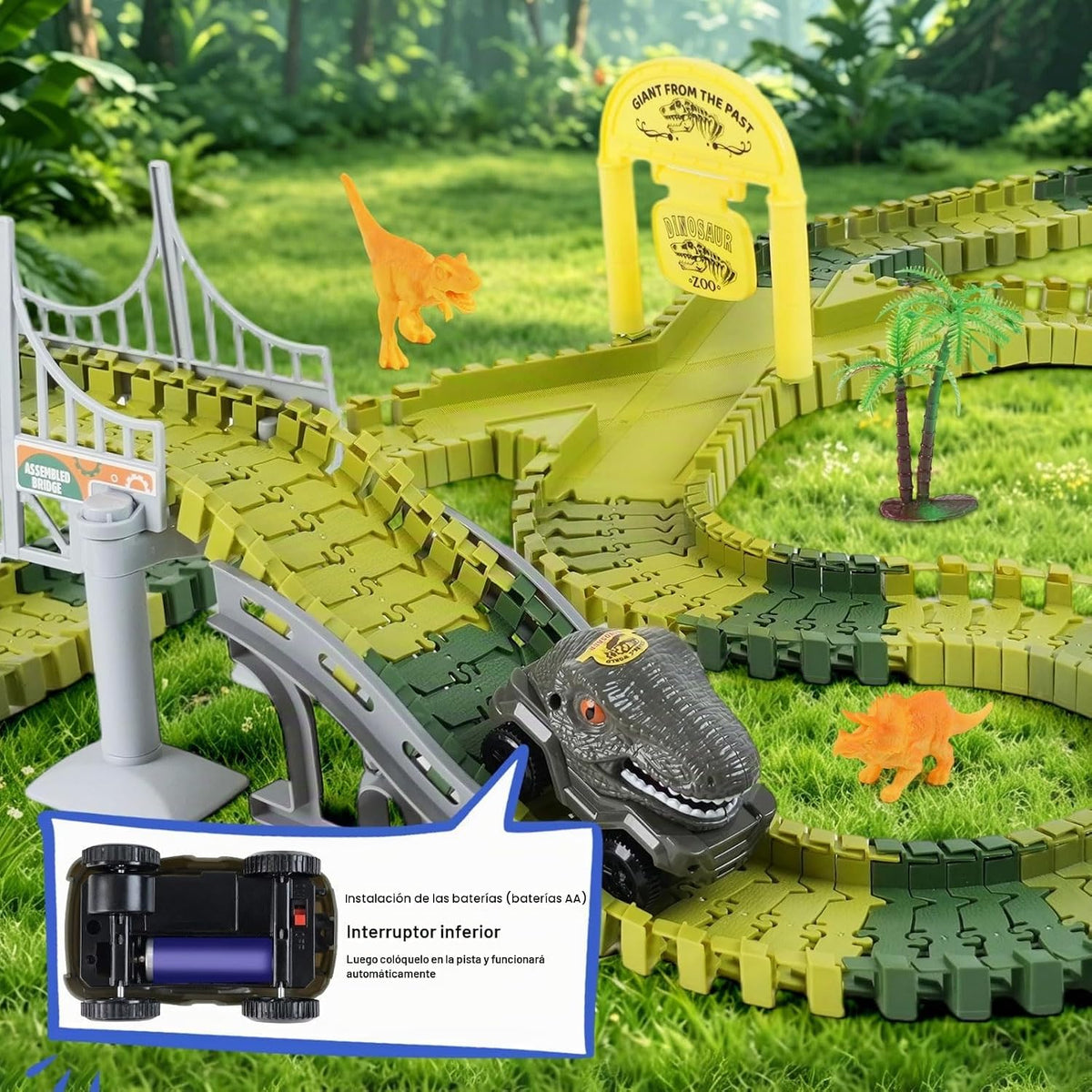 Juguetes de carreras de dinosaurios para niños, regalos de cumpleaños para niños y niñas de 3, 4, 5, 6, 7 años, más de 255 piezas, juego de construcción de dinosaurios con pista flexible, hazlo