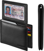 Cartera RUNBOX para Hombre de Cuero con Bloqueo RFID Bifold para Bolsillo Frontal