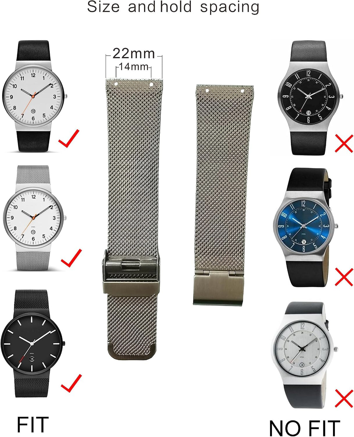 NZZXTO Correa de reloj de repuesto para reloj Skagen unisex con correa delgada de tornillo de 0.866 in a 0.787 in (espacio entre agujeros de 0.551 in)