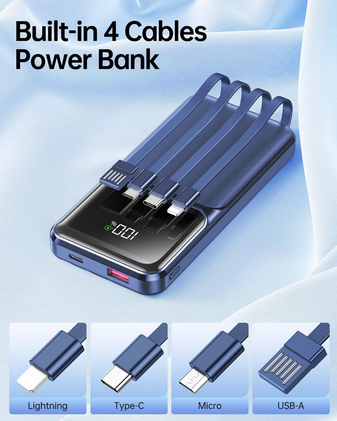 Cargador portátil con cable integrado \u2013 Banco de energía de 20...