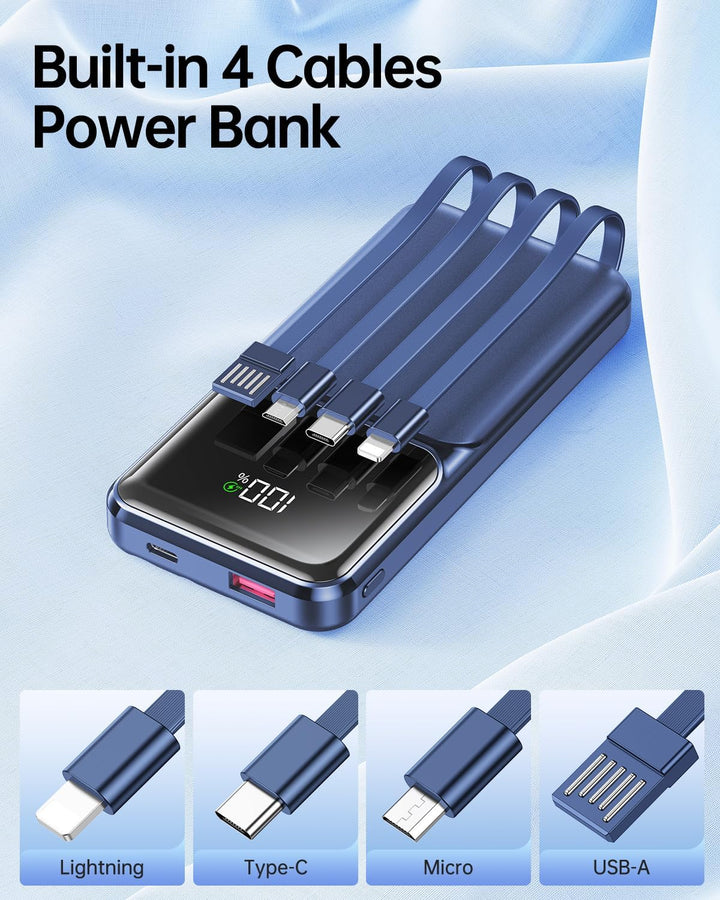 Cargador portátil con cable integrado \u2013 Banco de energía de 20...