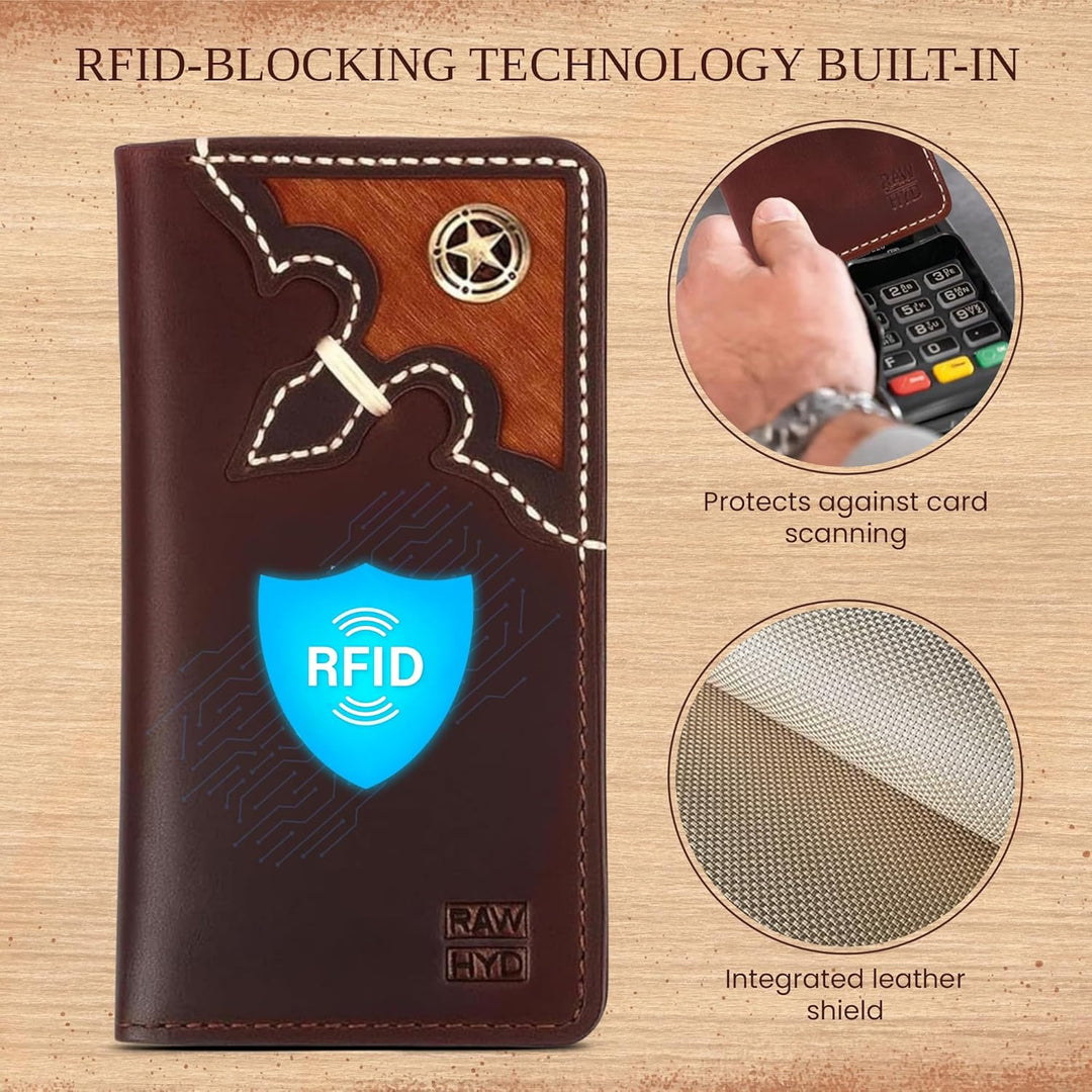 RAW HYD - Cartera larga de cuero para hombres | Funda de chequera d...