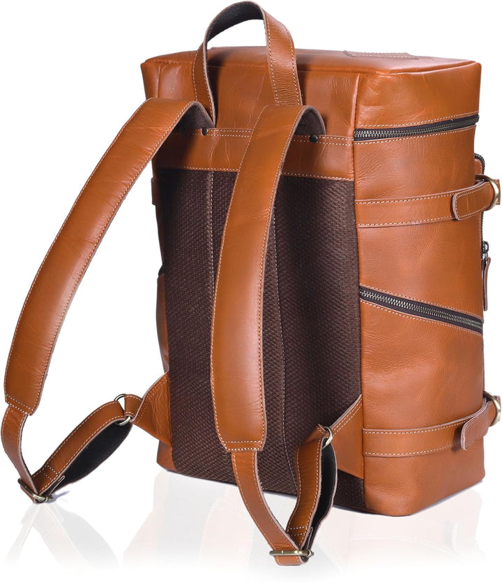 HLC Mochila de cuero genuino para computadora portátil para hombres...