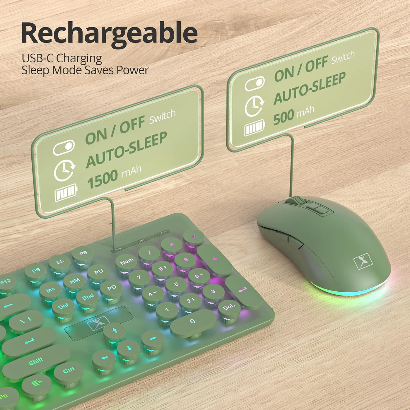 Vumilstek Teclado y mouse inalámbricos retroiluminados, máquina de...