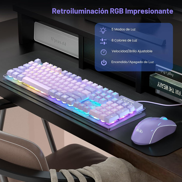 Combo de teclado y mouse para juegos, teclado K1 con retroiluminaci...
