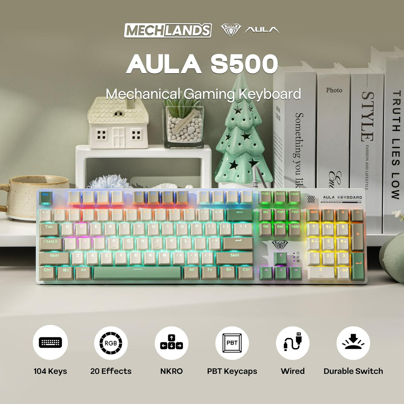 MechLands Aula S500 Teclado para juegos con cable, teclado mecánico...