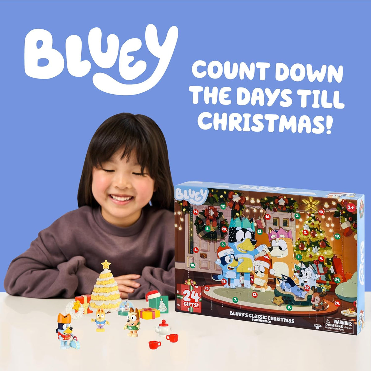 Bluey Calendario de Adviento 2026, 24 días de sorpresas, mini árbol