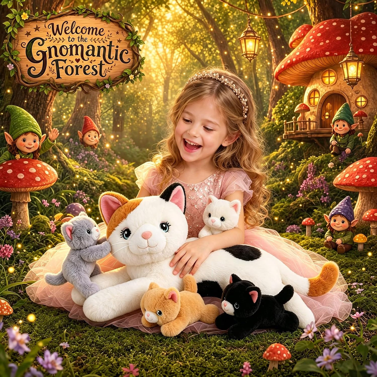 gnomantic Animales de peluche de gato con bebés en el interior