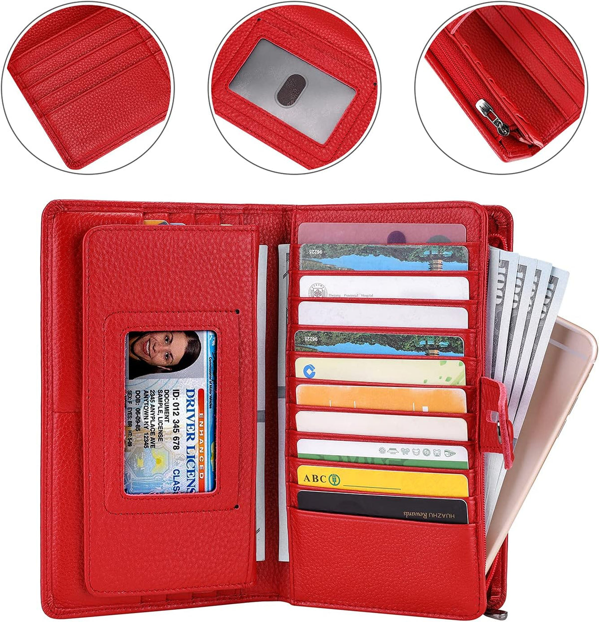 Itslife Billetera para Mujeres, Gran Capacidad con Bloqueo RFID, Billeteras de Cuero Organizador de Tarjetas de Crédito, Billetera para Damas con Portachequera