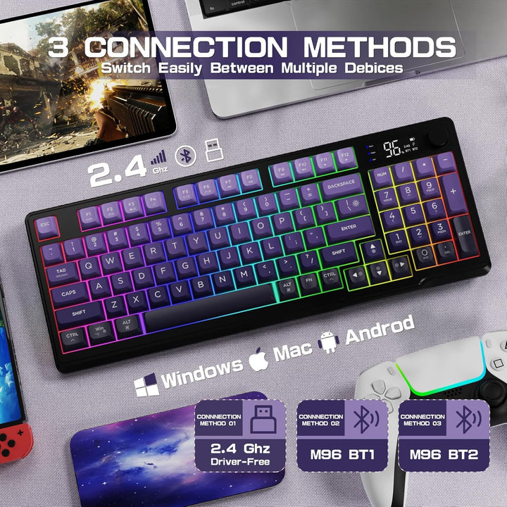 LexonElec M96 - Teclado inalámbrico, perfil bajo, membrana para esc...