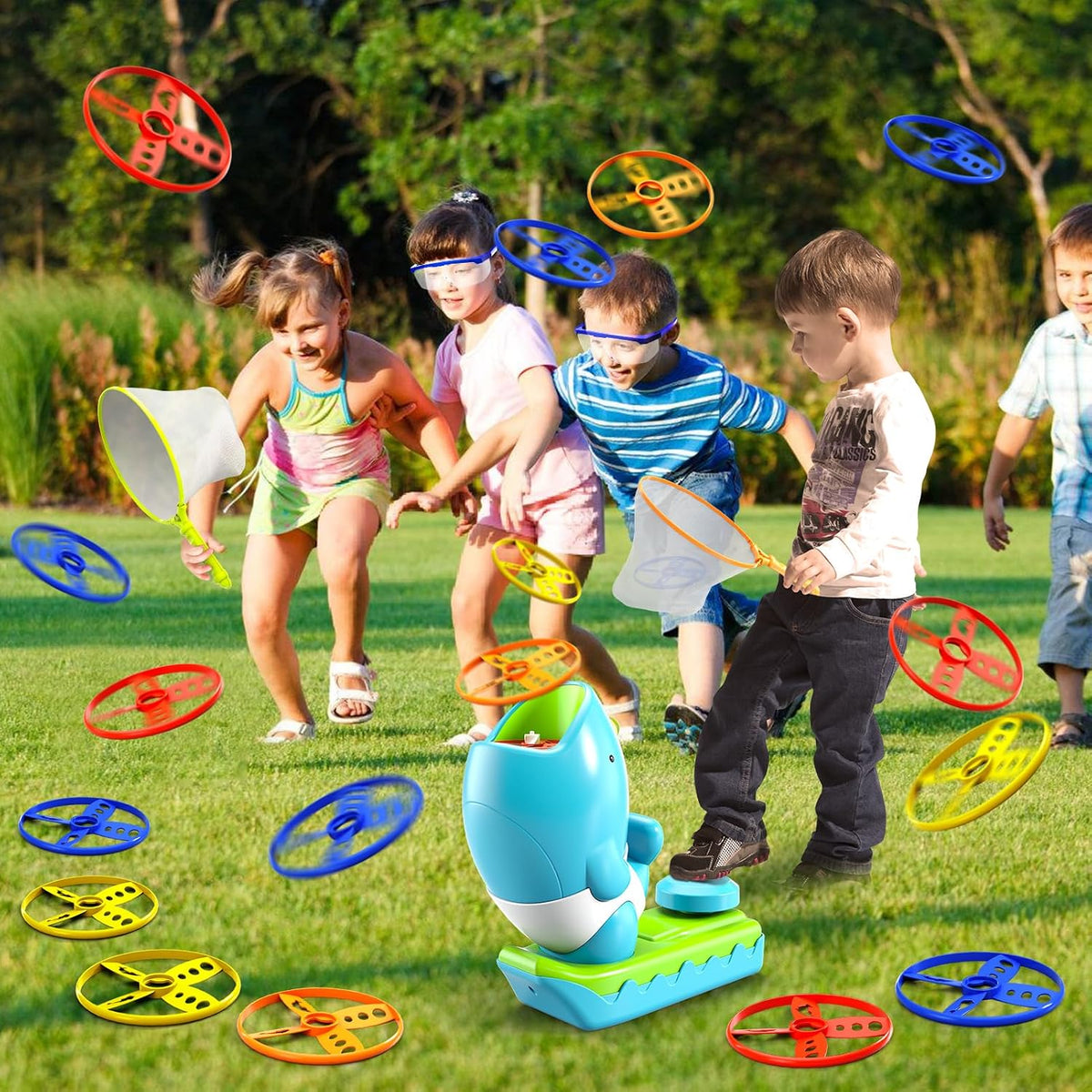 24 piezas de lanzador de discos voladores para interiores y exteriores, juguetes de regalo para niños de 3, 4, 5, 6 años, juguetes para exteriores para niños de 3 a 5 4 a 8 años, ideal para niños de 3, 4, 5, 6 años, regalos de cumpleaños