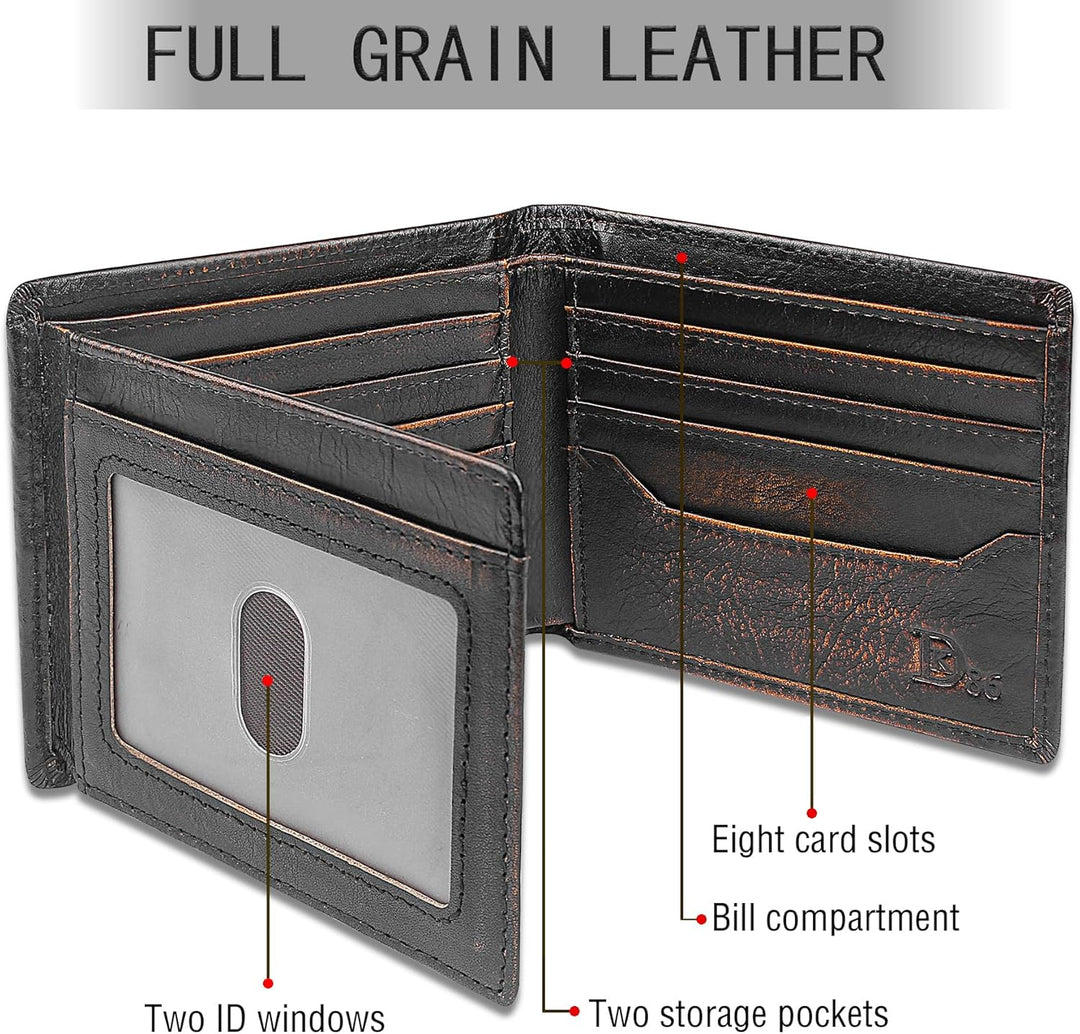 DK86 Cartera de cuero genuino para hombre, billetera biplegable con...
