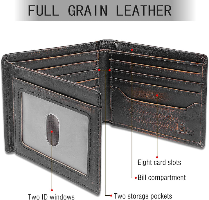 DK86 Cartera de cuero genuino para hombre, billetera biplegable con...