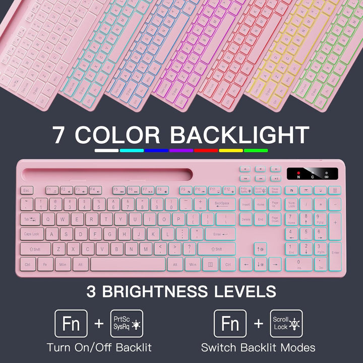 Soueto Teclado inalámbrico con retroiluminación RGB de 7 colores, t...