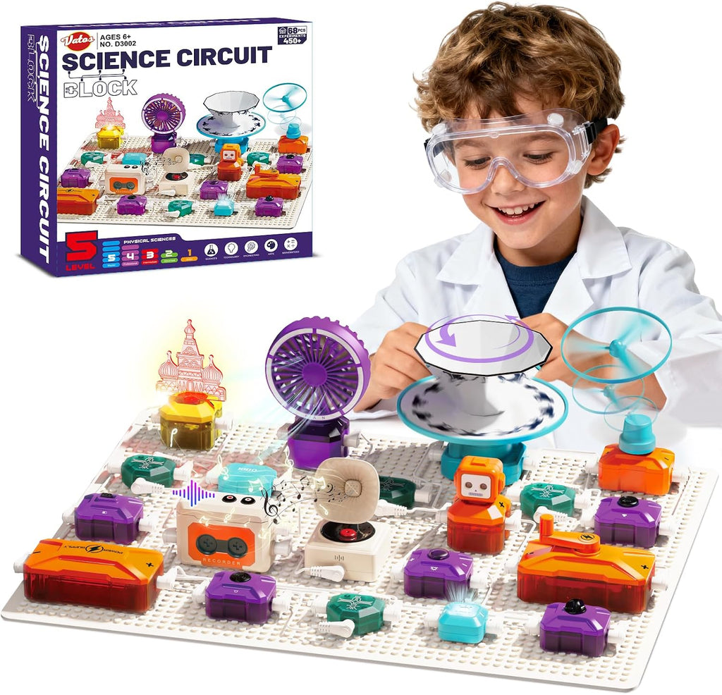 VATOS Circuito científico para niños de 6 a 12 años, kit de construcción electrónica de 68 piezas con más de 450 proyectos STEM, imágenes rotacionales, grabación de sonido y reproducción, juguetes educativos STEM de doble potencia para niños y niñas