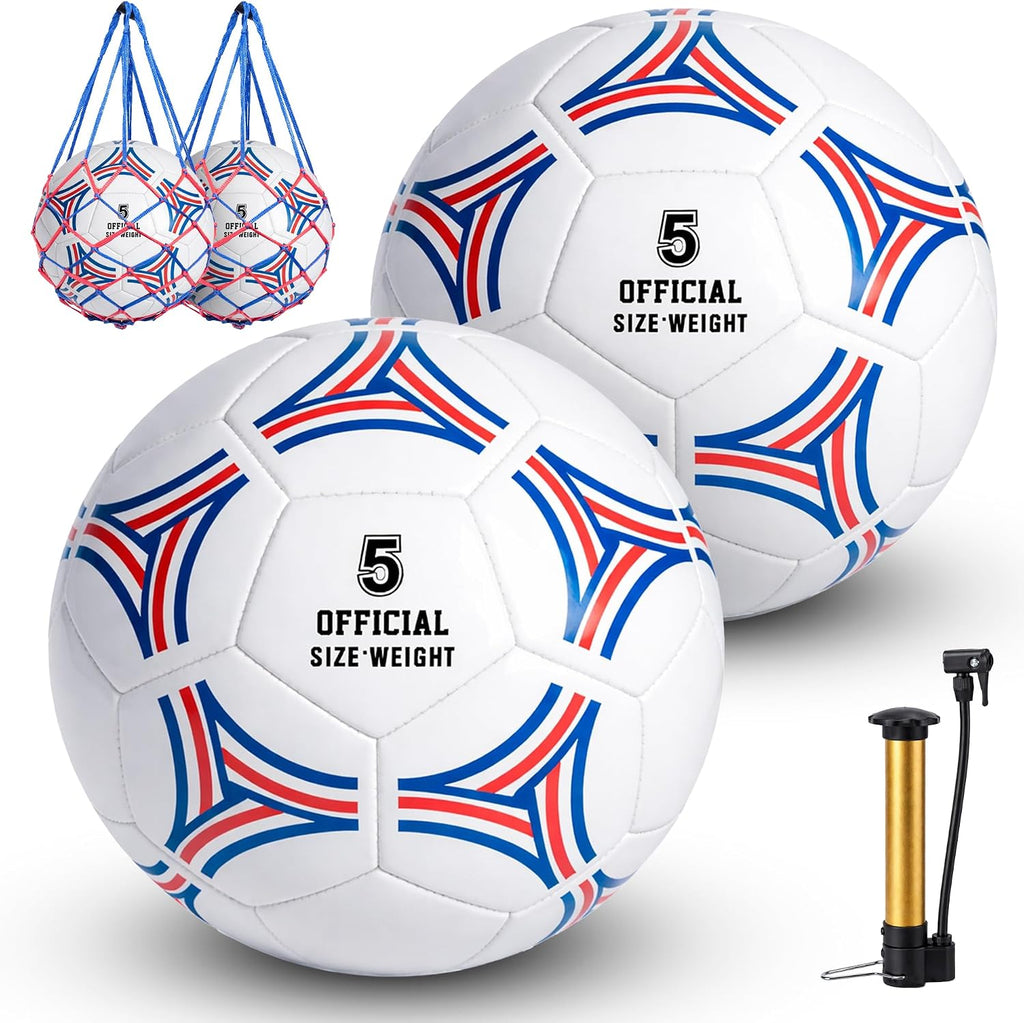 Paquete de 2 pelotas de fútbol tamaño 5, juego de pelota de fútbol con 2 bolsas, 1 bomba y 2 agujas, regalos de pelota de fútbol para niños, adolescentes, pelota de tamaño oficial