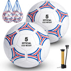 Paquete de 2 pelotas de fútbol tamaño 5, juego de pelota de fútbol con 2 bolsas, 1 bomba y 2 agujas, regalos de pelota de fútbol para niños, adolescentes, pelota de tamaño oficial