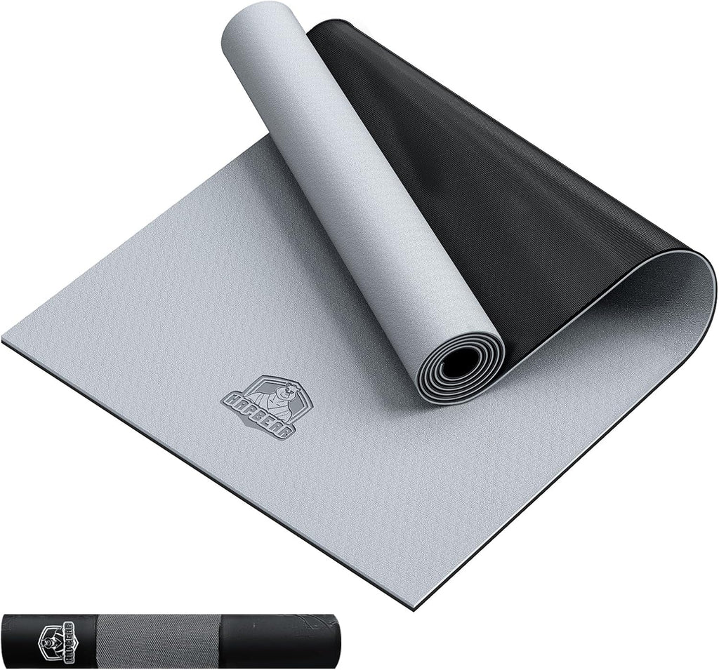 HAPBEAR Esterilla de Yoga Grande - 72"x36" Extra Ancha - 1/4" de Espesor PVC Dual Color | Superficie Antideslizante y Alto Amortiguamiento - Ideal para Yoga, Pilates y Entrenamientos en Casa - Bolsa de Malla Bolsa de Regalo
