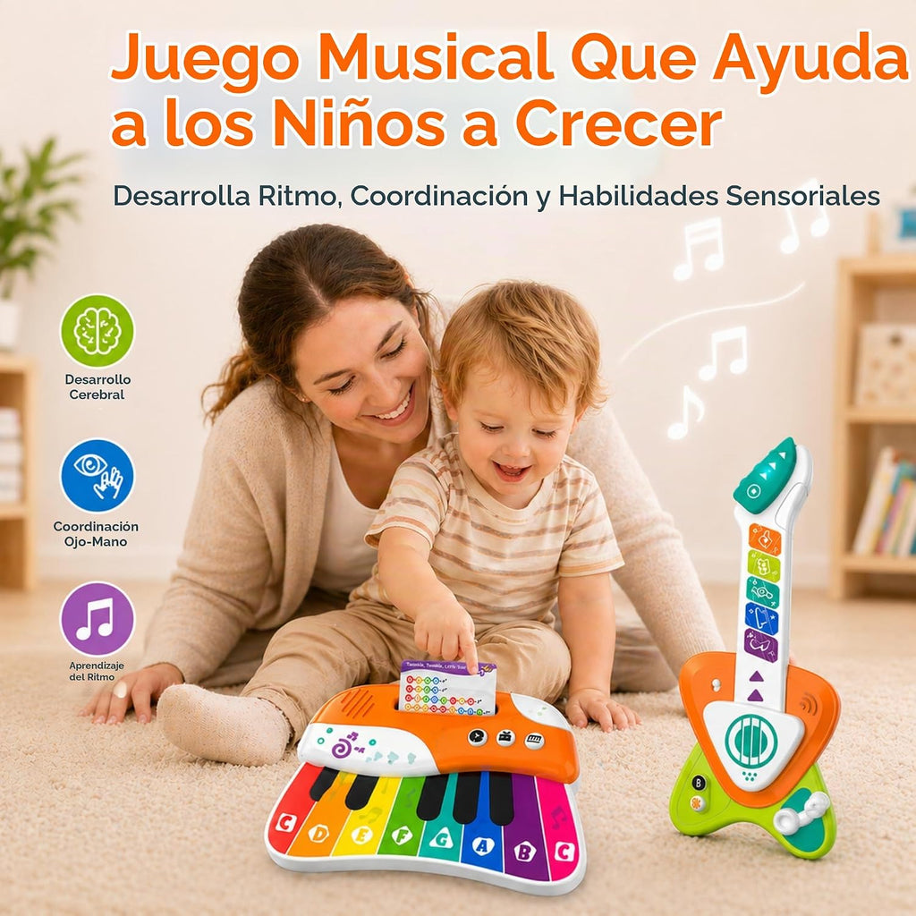 Juguete de guitarra para niños pequeños, guitarra táctil 2 en 1 y piano