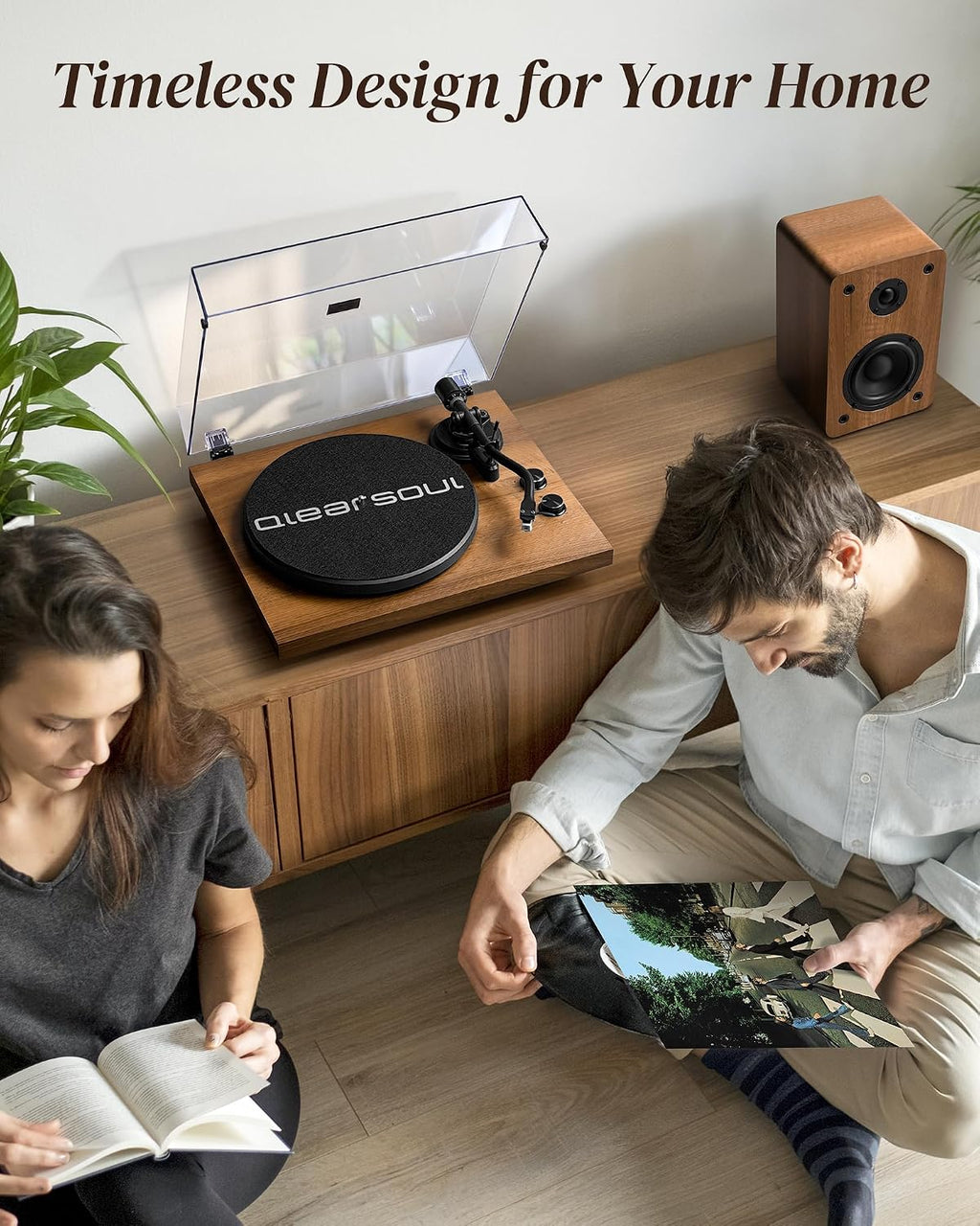 SoulBox S1 - Tocadiscos de vinilo con altavoces estéreo, tocadiscos con preamplificador integrado, brazo en forma de S, 33/45 RPM, nogal