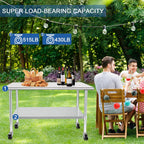 HARDURA Mesa comercial de acero inoxidable con ruedas de 24 x 48 pulgadas