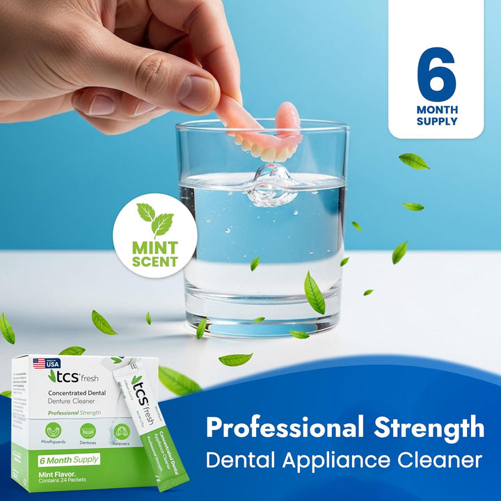 TCS Fresh Denture Cleaner - 24 paquetes (suministro para 6 meses) |...