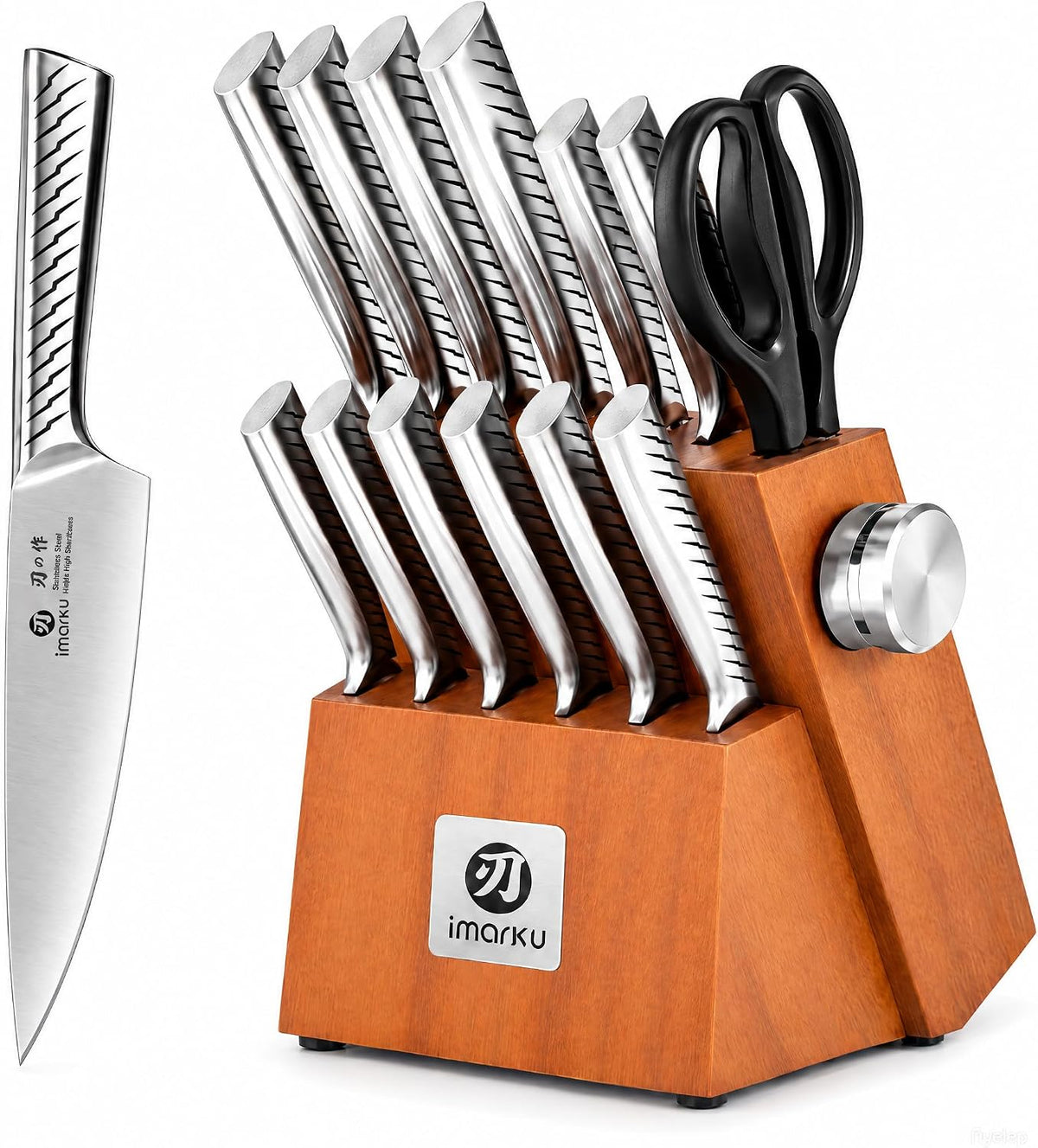 imarku - Juego de cuchillos de 14 piezas con bloque, un juego para todos los alimentos, bloque de madera