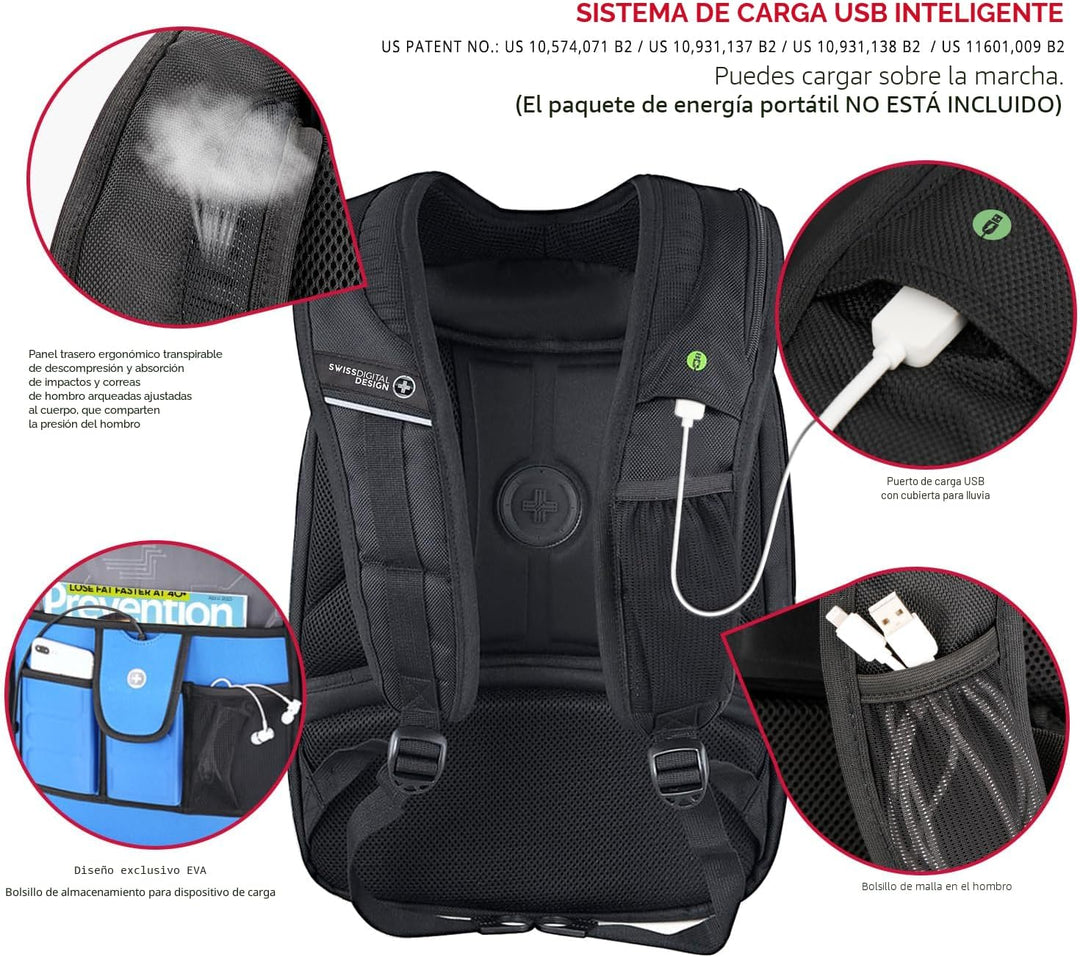 Swissdigital Design TSA - Mochila para laptop de negocios para homb...