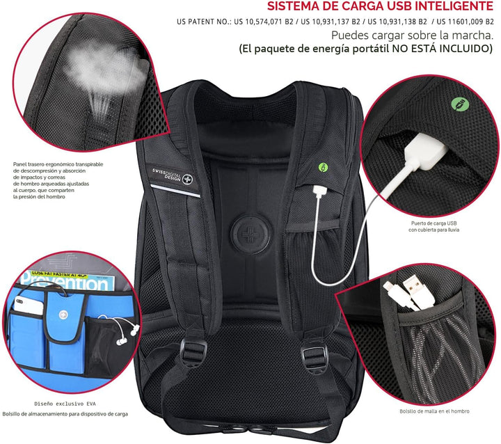 Swissdigital Design TSA - Mochila para laptop de negocios para homb...
