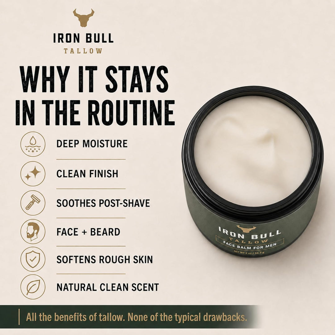 Iron Bull - Hidratante facial de sebo de res para hombres. Antienve...