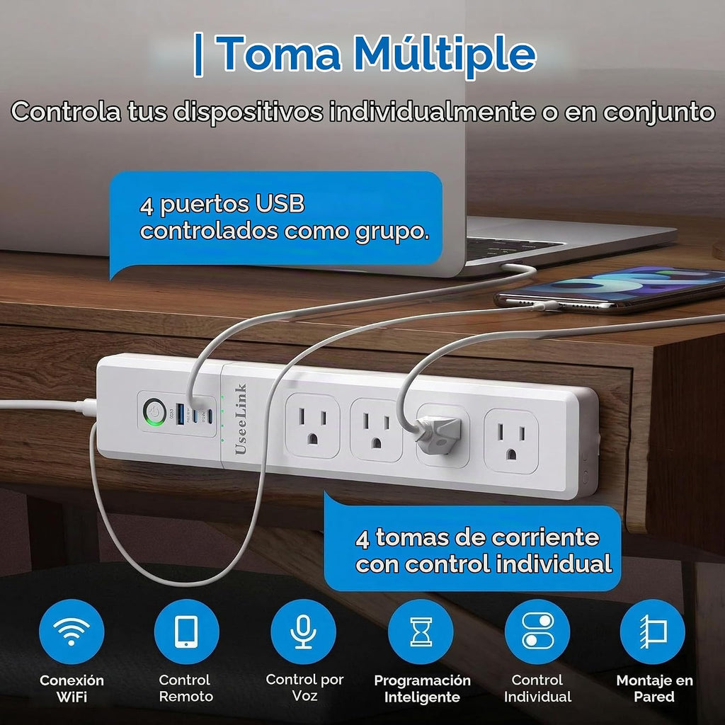 Lámpara Matter Smart Power Strip, funciona con Apple, Alexa y Google