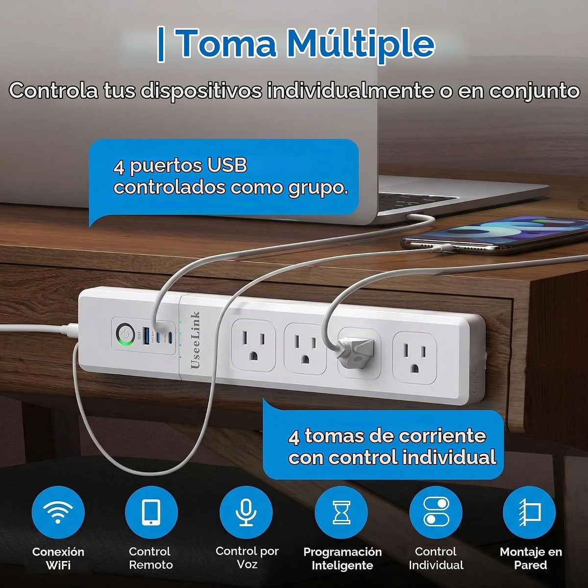 Lámpara Matter Smart Power Strip, funciona con Apple, Alexa y Google