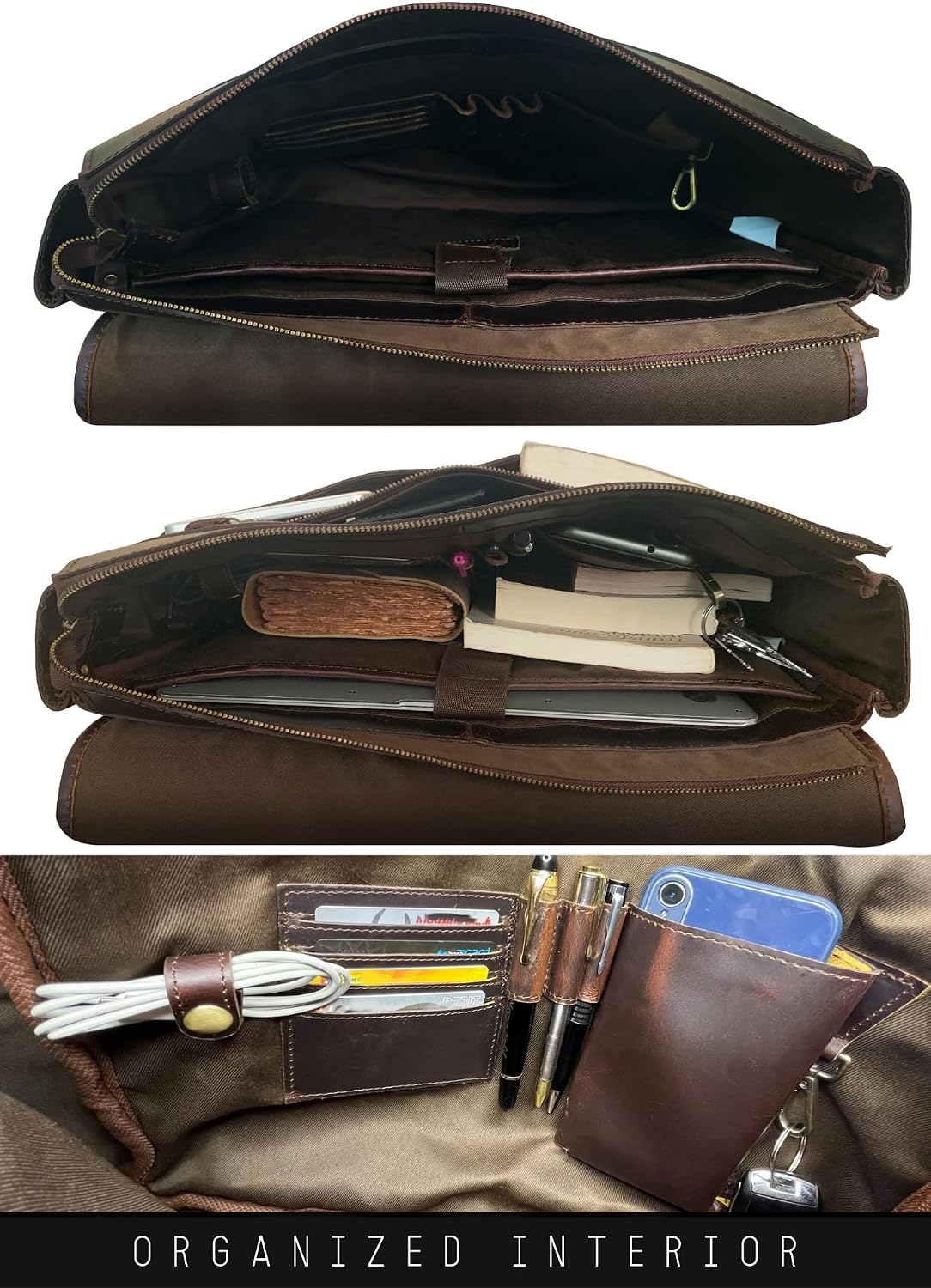 Bolso de mensajero de cuero para hombre, bolso vintage de grano completo