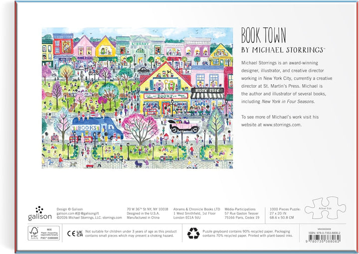 Galison Book Townscape - Rompecabezas de 1000 piezas de Michael Storrings con hermosas ilustraciones de un vecindario temático de libro