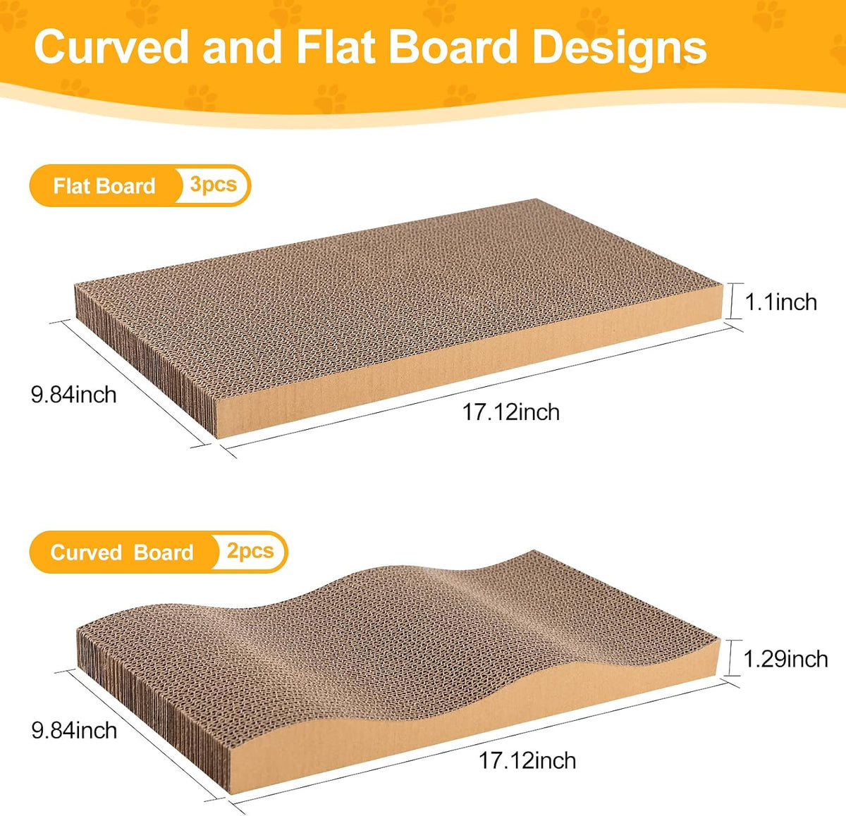 5 piezas de rascador para gatos con caja, rascadores reversibles para gatos de interior, rascador de cartón para gatos con hierba gatera, 2 tablas curvas y 3 tablas planas para rascar en la