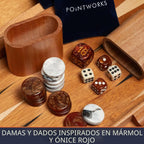 Pointworks Juegos de backgammon de 17 pulgadas para adultos. Hermoso juego de mesa de backgammon con incrustaciones de madera con damas y dados únicos. Juego de gammon de espalda grande tamaño de