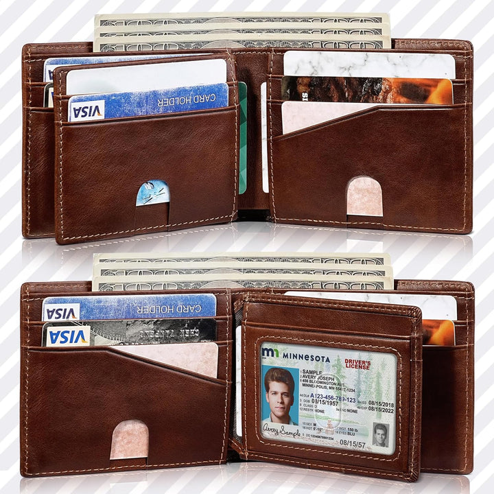 Artpaxy Billetera Bifold plegable para hombre de cuero genuino con...