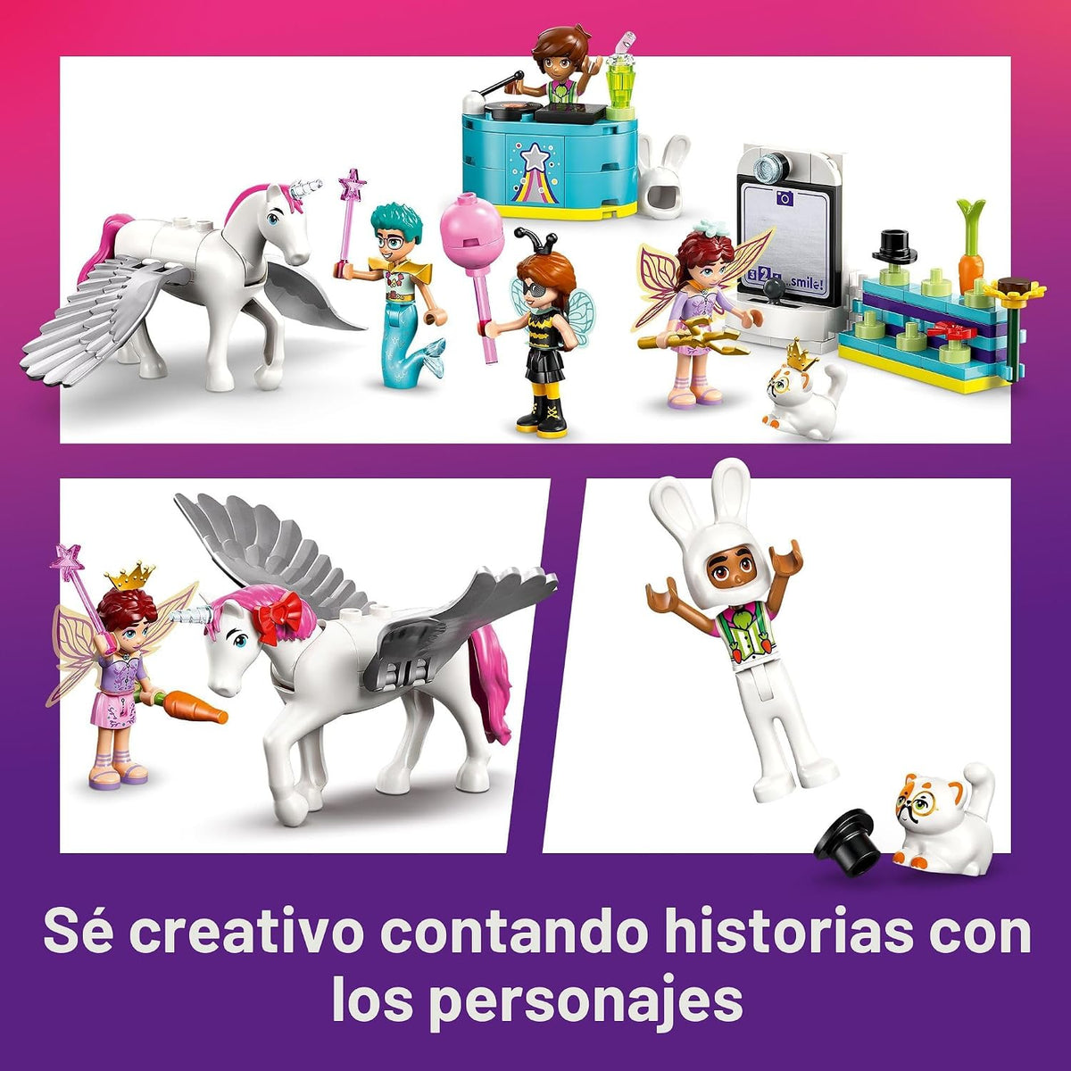 LEGO Fiesta de disfraces de amigos con unicornio y hada, juguete de construcción interactivo de cuentos con juguetes de gato y unicornio, idea creativa de regalo de cumpleaños para niñas y niños, 6+ - 42661