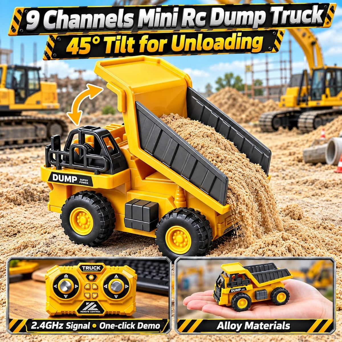 2P Mini Excavadora RC y camión volquete juguete conjunto, construcción
