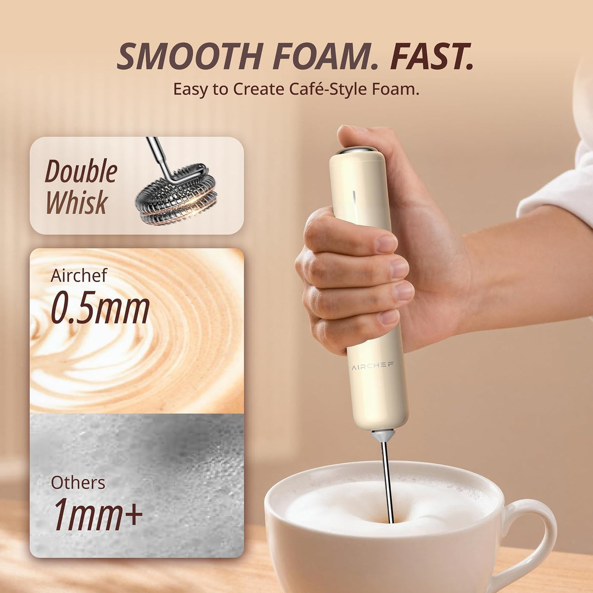 Espumador de leche portátil recargable con control de velocidad