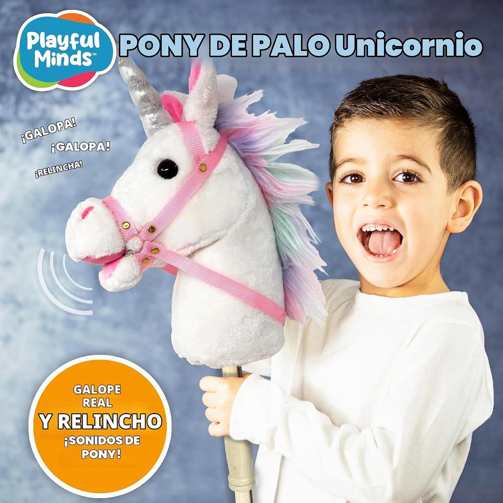 Stick Horse Unicorn | Palo de caballo de peluche hecho a mano, rosa/blanco
