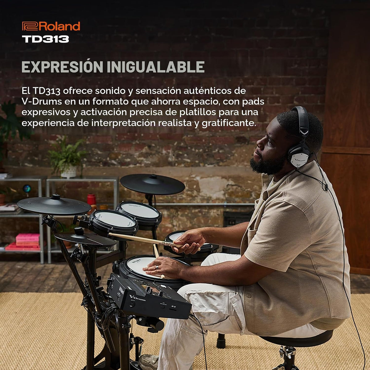 Roland TD313 V-Drums | Kit de batería en V compacto serie 3 | Módulo de sonido V31 | Tecnología de sonido avanzada | Almohadillas mejoradas y disparo preciso de platillos | Modo Coach integrado | Funciones de E/S ampliadas
