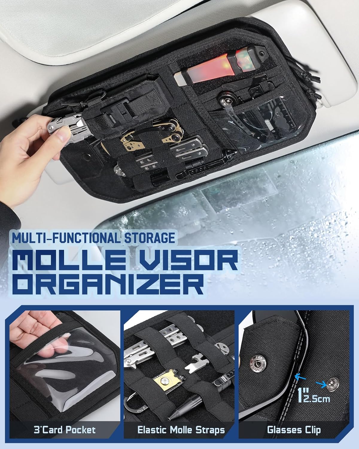 Organizador Molle para Visor Solar de Coche, Compatible con la mayoría de patrullas, camionetas, furgonetas y SUV