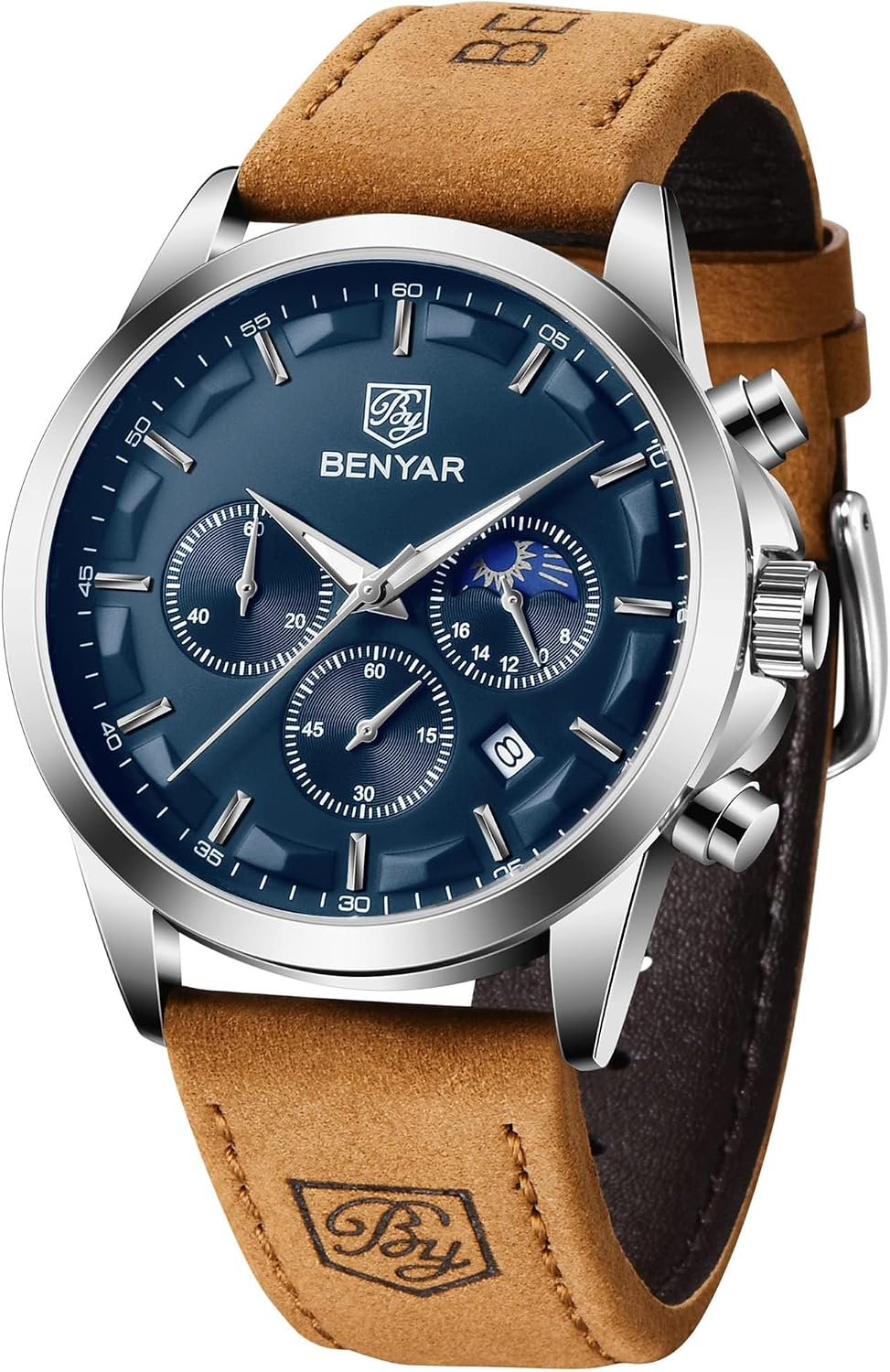 BENYAR Relojes para hombre, cronógrafo analógico de cuarzo, impermeables, relojes de pulsera para hombre, moda de negocios, trabajo, casual, deportivo, reloj de vestir con calendario