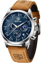 BENYAR Relojes para hombre, cronógrafo analógico de cuarzo, impermeables, relojes de pulsera para hombre, moda de negocios, trabajo, casual, deportivo, reloj de vestir con calendario