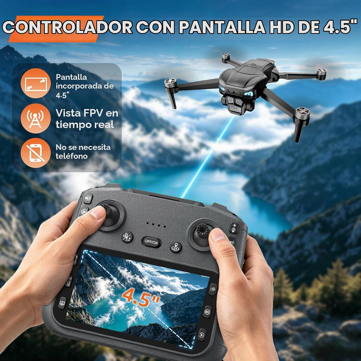 Drone con cámara para adultos 4K, dron GPS con controlador de pantalla de 4.5 pulgadas, motor sin escobillas, retorno automático GPS, cuadricóptero RC plegable con 60 minutos de tiempo de vuelo, menos