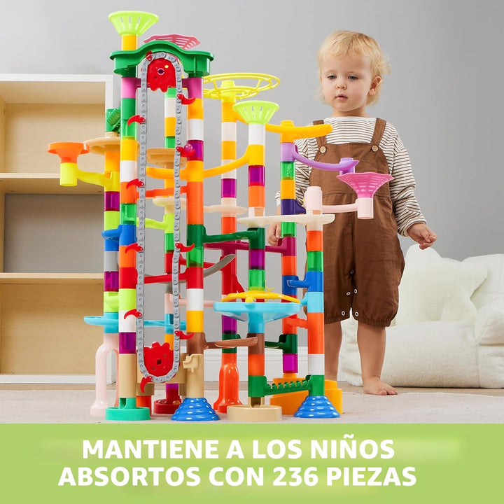 JOYIN 236 Piezas Pista de Canicas Brillante con Ascensor
