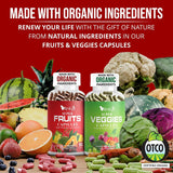 Fabricado con cápsulas orgánicas de frutas y verduras, suplemento v...